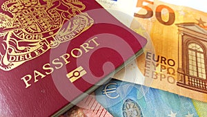 British Passport and Euro Banknotes