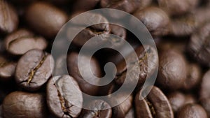Close-up shot of brown hot roasted coffee beans