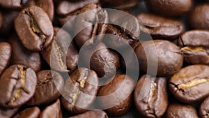 Close-up shot of brown hot roasted coffee beans