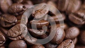 Close-up shot of brown hot roasted coffee beans