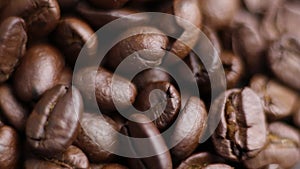 Close-up shot of brown hot roasted coffee beans