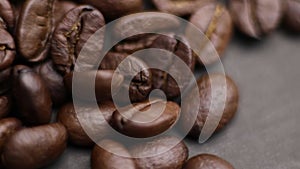 Close-up shot of brown hot roasted coffee beans