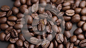 Close-up shot of brown hot roasted coffee beans