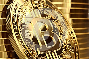 Close up shot on BSV letters on conceptual Bitcoin Satoshi Vision coin Bitcoin SV. 3D rendering