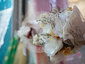 Close up shot of bunch of white roses