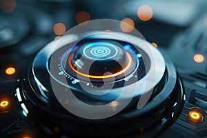 Close-up shot of a button on a computer keyboard or mouse