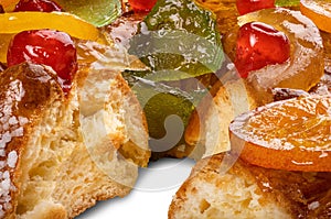 Close up shot of candied fruit on a traditional french galette