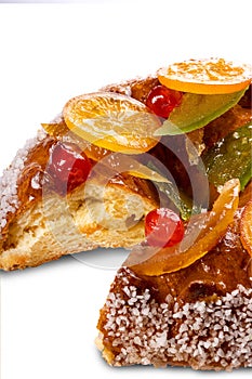 Close up shot of candied fruit on a traditional french galette