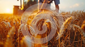 A close-up shot captures the deft hands of farmers as they carefully maneuver harvesting equipmen photo