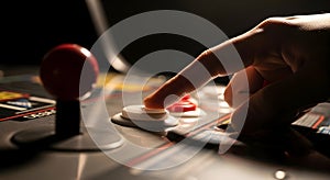 Finger Pressing Button on Retro Arcade Machine - Gaming Nostalgia