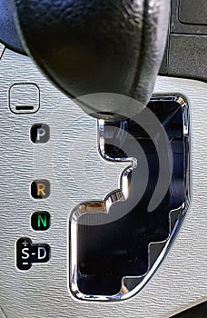 Close-up shot of a car gear shifter in Park.