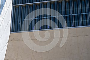 Close up shot of the Casa da Musica do Porto Porto Music House. Detail of corrugated glass and concrete. Abstract image photo