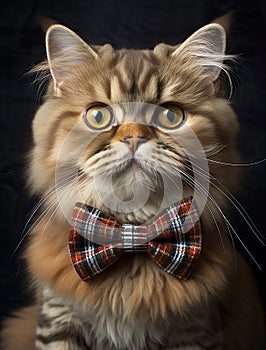 a close up shot of a cat wearing a bow tie