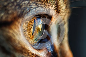 the close up shot of a cat's brown eye
