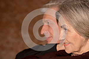 Close up shot of cheerful old couple at home