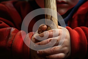 a close-up shot of a childs hands gripping a t-ball bat photo