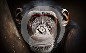 A close-up shot of a chimpanzees face, generative AI