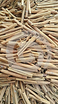 Close up shot of cinnamon sticks in Market