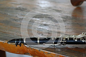 Close-up shot of a clarinet for a marching band or jazz band.