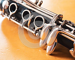 Close up shot clarinet with sheet music
