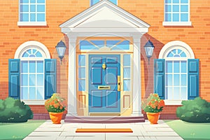 close-up shot of a classic colonial revival entrance with a fanlight, magazine style illustration