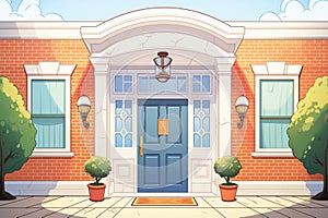 close-up shot of a classic colonial revival entrance with a fanlight, magazine style illustration