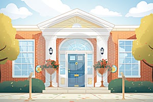 close-up shot of a classic colonial revival entrance with a fanlight, magazine style illustration