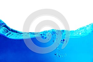 Close-up shot of clean blue water waves splashing. isolated on white background