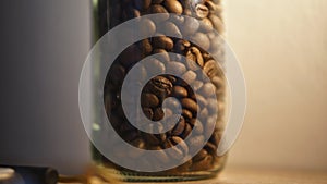 Close up shot of coffee beans inside a bottle