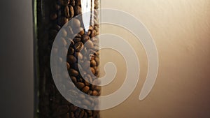 Close up shot of coffee beans inside a bottle