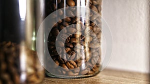 Close up shot of coffee beans inside a bottle