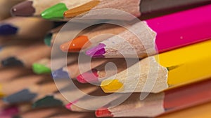 Close up shot of colorful pencils stack