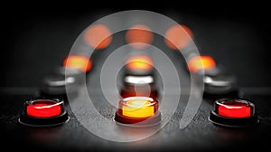 Close-up of illuminated buttons on a control panel