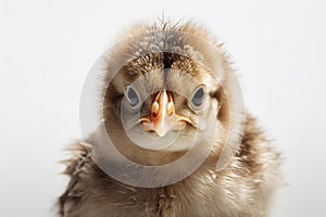 Close-up shot of cute baby Chicken\'s face on white background