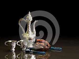 close up shot on dates, sweet dried fruits on wooden background