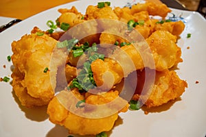 Close up shot of deep fried fish fillet