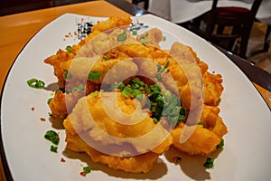 Close up shot of deep fried fish fillet