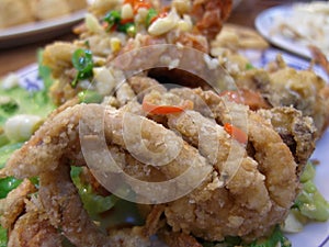 Close up shot of deep fried soft shell crab