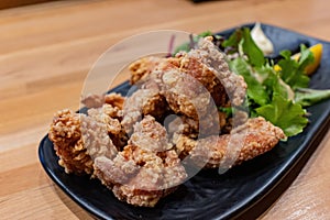 Close up shot of delicious deep fried soft shell crab