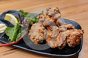 Close up shot of delicious deep fried soft shell crab