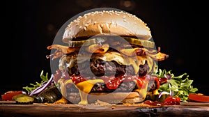 A close-up shot of a delicious and juicy burger