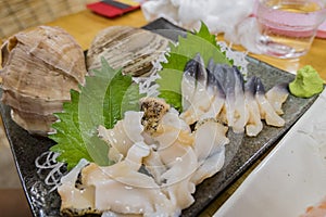 Close up shot of the delicious surf cram sashimi photo