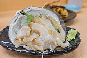 Close up shot of the delicious surf cram sashimi photo