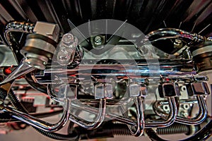 Close-up shot of diesel truck engine