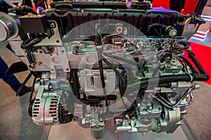 Close-up shot of diesel truck engine