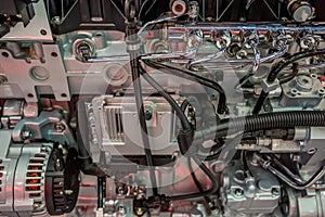 Close-up shot of diesel truck engine photo