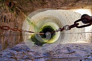 Close-up shot of a dishing gear in Castle of Vianden in Luxembourg.