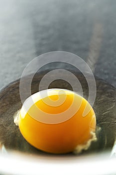 Close up shot of an egg yolk in glass bowl