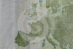 Close-up shot of Europe`s map