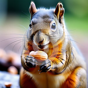 Close-Up Shot of a European Squirrel Eating a Peanut